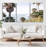 51404565-MGV-CV-60X30-3P-Palm Trees Wall Art Canvas Print, Framed Ocean Breeze Art Picture Print, Coastal View Perfect Tropical Coastal Decor Artwork