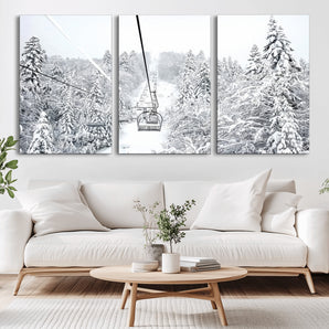 44705668-MGV-CV-36X24-Winter Forest Wall Art Canvas Print, Framed Snowy Forest Art Picture Print, Ski Lift Perfect Scandinavian Decor Artwork