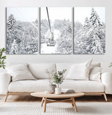44705668-MGV-CV-36X24-Winter Forest Wall Art Canvas Print, Framed Snowy Forest Art Picture Print, Ski Lift Perfect Scandinavian Decor Artwork