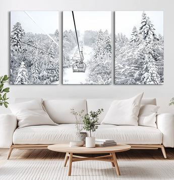 44705668-MGV-CV-36X24-Winter Forest Wall Art Canvas Print, Framed Snowy Forest Art Picture Print, Ski Lift Perfect Scandinavian Decor Artwork