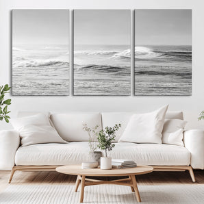 98634812-MGV-CV-36X24-Black and White Ocean Waves Wall Art – Minimalist Sea Canvas Print, Coastal Photography Decor for Living Room, Bedroom or Office