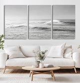 98634812-MGV-CV-36X24-Black and White Ocean Waves Wall Art – Minimalist Sea Canvas Print, Coastal Photography Decor for Living Room, Bedroom or Office