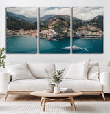 20321590-MGV-CV-60X30-3P-Amalfi Coast Wall Art Canvas Print, Framed Italy Travel Art Picture Print, Mediterranean Landscape Perfect Mediterranean Coastal