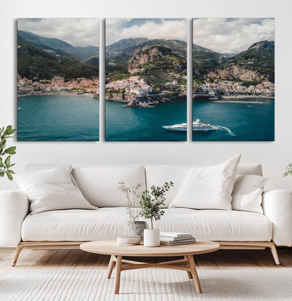 20321590-MGV-CV-60X30-3P-Amalfi Coast Wall Art Canvas Print, Framed Italy Travel Art Picture Print, Mediterranean Landscape Perfect Mediterranean Coastal