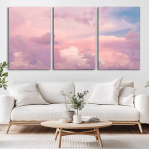 22874890-MGV-CV-36X24-Pastel Sky Wall Art Canvas Print, Framed Dreamy Cloudscape Art Picture Print, Sunset Glow Perfect Minimalist Serenity Decor