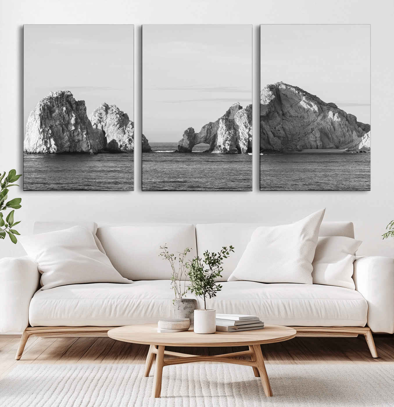 18810731-MGV-CV-36X24-Rugged Coastline Wall Art Canvas Print, Framed Ocean Cliffs Art Picture Print, Monochrome Seascape Perfect Coastal Minimalist