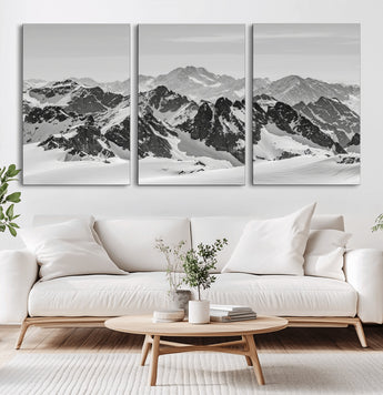 46884246-MGV-CV-36X24-Snowy Mountain Wall Art Canvas Print, Framed Mountain Peaks Art Picture Print, Alpine Mountains Perfect Minimalist Alpine Decor