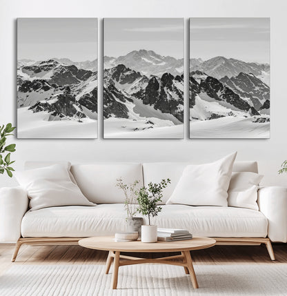 46884246-MGV-CV-36X24-Snowy Mountain Wall Art Canvas Print, Framed Mountain Peaks Art Picture Print, Alpine Mountains Perfect Minimalist Alpine Decor