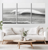 42544082-MGV-CV-36X24-Monochrome Seascape Wall Art Canvas Print, Framed Surf Wave Art Picture Print, Minimalist Ocean Perfect Moody Coastal Decor