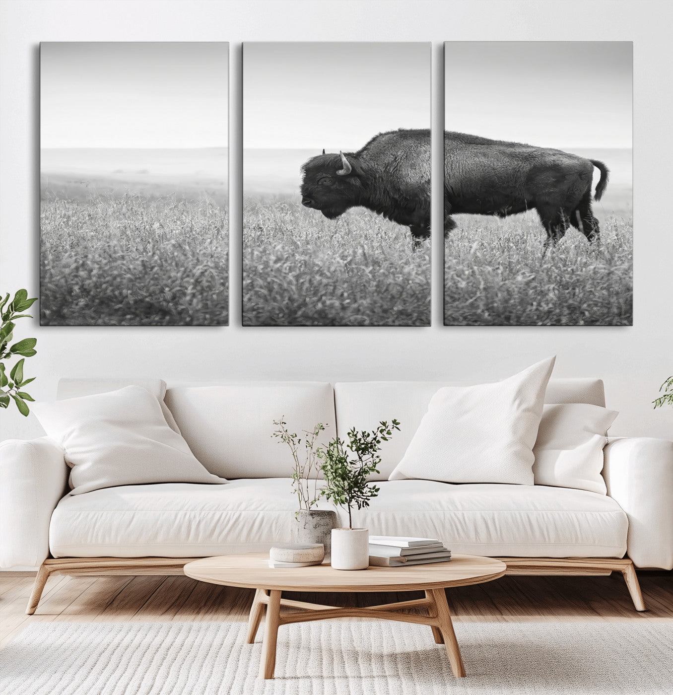 28435251-MGV-CV-36X24-Bison In Prairie Wall Art Canvas Print, Framed Rustic Wildlife Art Picture Print, Wild Buffalo Perfect Rustic Western Decor