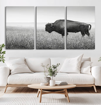 28435251-MGV-CV-36X24-Bison In Prairie Wall Art Canvas Print, Framed Rustic Wildlife Art Picture Print, Wild Buffalo Perfect Rustic Western Decor