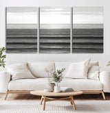 47305203-MGV-CV-60X30-3P-Monochrome Ocean Wall Art Canvas Print, Framed Moody Ocean Art Picture Print, Calm Ocean Perfect Minimalist Coastal Decor Artwork