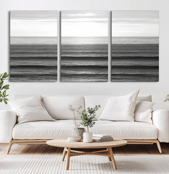 47305203-MGV-CV-36X24-Monochrome Ocean Wall Art Canvas Print, Framed Moody Ocean Art Picture Print, Calm Ocean Perfect Minimalist Coastal Decor Artwork