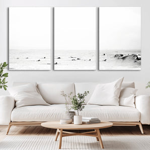 38441169-MGV-CV-36X24-Monochrome Swimming Wall Art Canvas Print, Framed Ocean Horizon Art Picture Print, Moody Coastal Perfect Minimalist Coastal Decor