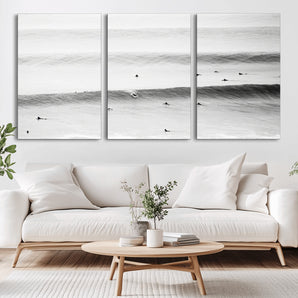 54291445-MGV-CV-36X24-Black White Ocean Wall Art Canvas Print, Framed Coastal Sport Art Picture Print, Ocean Culture Perfect Minimalist Coastal Decor
