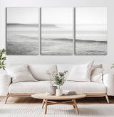 60635783-MGV-CV-60X30-3P-Black White Seascape Wall Art Canvas Print, Framed Ocean Waves Art Picture Print, Misty Coastal Perfect Minimalist Coastal Decor