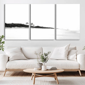 29611516-MGV-CV-36X24-Black White Beach Wall Art Canvas Print, Framed Palm Trees Art Picture Print, Monochrome Tropical Perfect Minimalist Coastal Decor