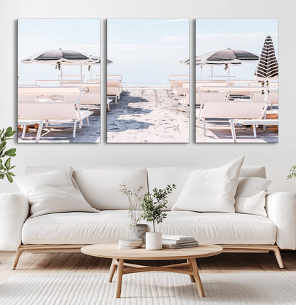 67623952-MGV-CV-60X30-3P-Minimalist Beach Wall Art Canvas Print, Framed Pastel Sand Art Picture Print, Beach Aesthetic Perfect Coastal Minimalist Decor