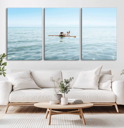 32624554-MGV-CV-60X30-3P-Swimming Relaxation Wall Art Canvas Print, Framed Peaceful Water Art Picture Print, Clear Sea Perfect Minimalist Aquatic Decor