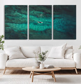 93287752-MGV-CV-60X30-3P-Ocean Surf Wall Art Canvas Print, Framed Blue Waters Art Picture Print, Vibrant Seascape Perfect Coastal Adventure Decor Artwork