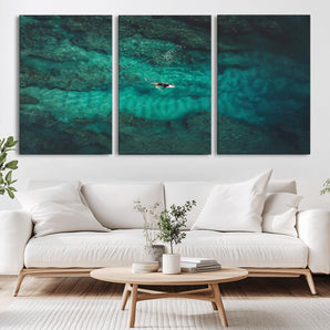 93287752-MGV-CV-36X24-Ocean Surf Wall Art Canvas Print, Framed Blue Waters Art Picture Print, Vibrant Seascape Perfect Coastal Adventure Decor Artwork