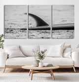 62314230-MGV-CV-36X24-Black White Surfboard Wall Art Canvas Print, Framed Minimalist Beach Art Picture Print, Surf Fin Perfect Minimalist Coastal Decor