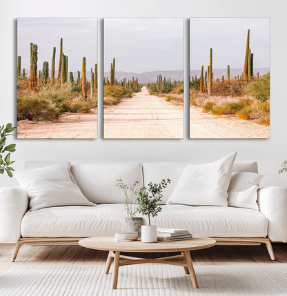 30742780-MGV-CV-60X30-3P-Desert Cactus Wall Art Canvas Print, Framed Southwestern Art Picture Print, Bohemian Western Perfect Southwestern Boho Decor