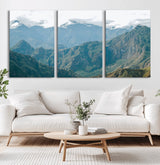 79393816-MGV-CV-60X30-3P-Misty Mountain Wall Art Canvas Print, Framed Cloudy Andean Art Picture Print, Rugged Mountain Perfect Rustic Nature Decor Artwork