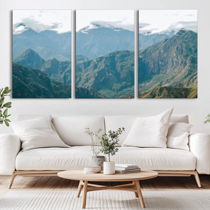 79393816-MGV-CV-36X24-Misty Mountain Wall Art Canvas Print, Framed Cloudy Andean Art Picture Print, Rugged Mountain Perfect Rustic Nature Decor Artwork
