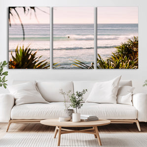 23287092-MGV-CV-36X24-Ocean Surfer Wall Art Canvas Print, Framed Coastal Surf Art Picture Print, Tropical Beach Perfect Tropical Coastal Decor Artwork