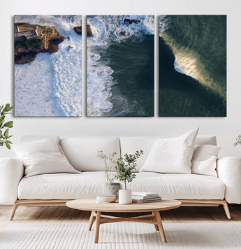 37405684-MGV-CV-36X24-Nazaré Coast Wall Art Canvas Print, Framed Aerial Ocean Art Picture Print, Coastal Fortress Perfect Dramatic Coastal Decor Artwork