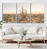 76234974-MGV-CV-60X30-3P-Desert Cactus Wall Art Canvas Print, Framed Baja Desert Art Picture Print, Pastel Desert Perfect Southwestern Boho Decor Artwork
