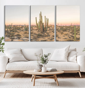 76234974-MGV-CV-60X30-3P-Desert Cactus Wall Art Canvas Print, Framed Baja Desert Art Picture Print, Pastel Desert Perfect Southwestern Boho Decor Artwork