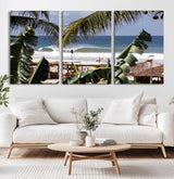 34722557-MGV-CV-60X30-3P-Tropical Shoreline Wall Art Canvas Print, Framed Surfer Beach Art Picture Print, Coastal Surf Perfect Tropical Coastal Decor