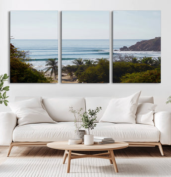 88336640-MGV-CV-60X30-3P-Tropical Beach Scene Wall Art Canvas Print, Framed Coastal Photography Art Picture Print, Ocean Horizon Art Perfect Coastal Boho