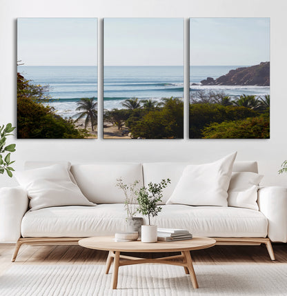 88336640-MGV-CV-60X30-3P-Tropical Beach Scene Wall Art Canvas Print, Framed Coastal Photography Art Picture Print, Ocean Horizon Art Perfect Coastal Boho