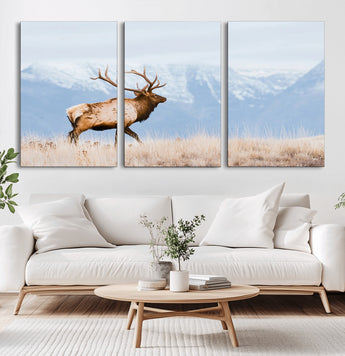 96024025-MGV-CV-36X24-Elk Photography Wall Art Canvas Print, Framed Mountain Wildlife Art Picture Print, Rustic Lodge Decor Perfect Rustic Lodge Decor