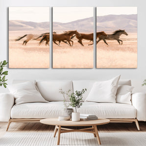 83644685-MGV-CV-36X24-Wild Horse Art Wall Art Canvas Print, Framed Rustic Western Art Picture Print, Desert Horse Scene Perfect Rustic Western Decor