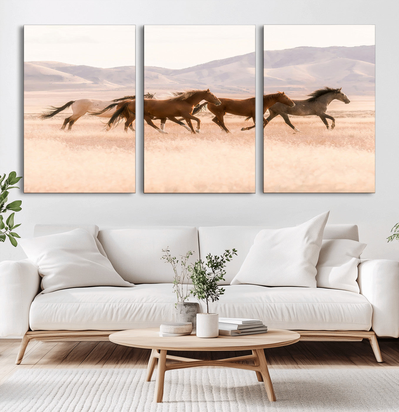 83644685-MGV-CV-36X24-Wild Horse Art Wall Art Canvas Print, Framed Rustic Western Art Picture Print, Desert Horse Scene Perfect Rustic Western Decor