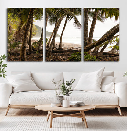 92093951-MGV-CV-60X30-3P-Tropical Jungle Wall Art Canvas Print, Framed Palm Tree Forest Art Picture Print, Coastal Escape Perfect Jungle Retreat Decor