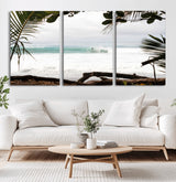 50382104-MGV-CV-60X30-3P-Tropical Surf Wall Art Canvas Print, Framed Palm Tree View Art Picture Print, Beach House Art Perfect Boho Coastal Decor Artwork
