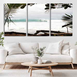 50382104-MGV-CV-36X24-Tropical Surf Wall Art Canvas Print, Framed Palm Tree View Art Picture Print, Beach House Art Perfect Boho Coastal Decor Artwork
