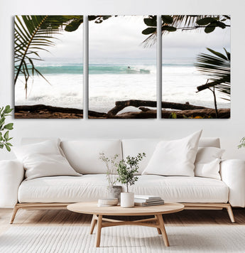 50382104-MGV-CV-36X24-Tropical Surf Wall Art Canvas Print, Framed Palm Tree View Art Picture Print, Beach House Art Perfect Boho Coastal Decor Artwork