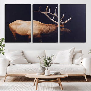 91871131-MGV-CV-36X24-Rustic Elk Art Wall Art Canvas Print, Framed Moody Wildlife Decor Art Picture Print, Western Animal Print Perfect Western Lodge