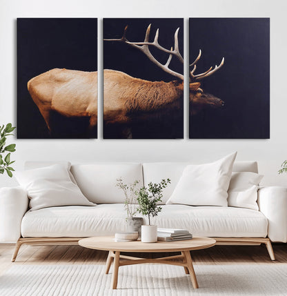91871131-MGV-CV-36X24-Rustic Elk Art Wall Art Canvas Print, Framed Moody Wildlife Decor Art Picture Print, Western Animal Print Perfect Western Lodge