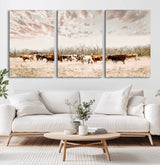 64892775-MGV-CV-36X24-Longhorn Cattle Wall Art Canvas Print, Framed Texas Ranch Art Picture Print, Western Cow Perfect Western Decor Artwork