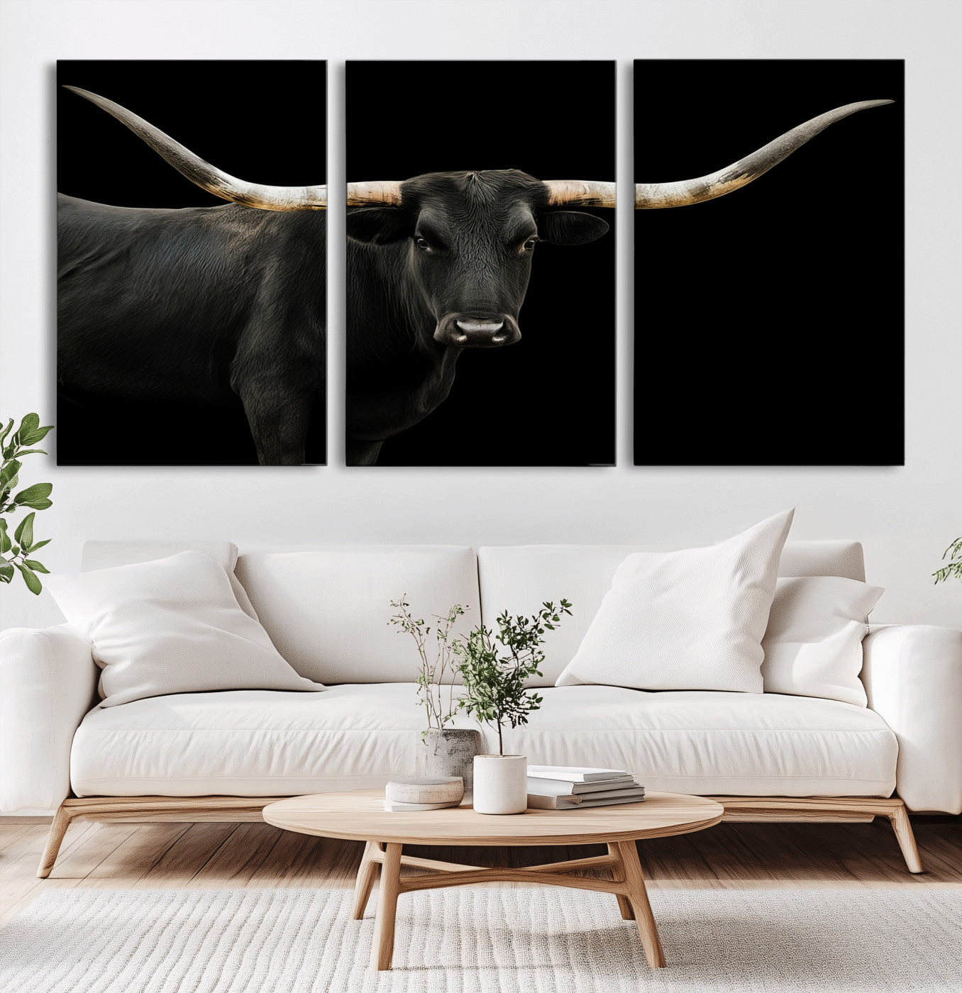 99448328-MGV-CV-36X24-Longhorn Cattle Wall Art Canvas Print, Framed Texas Ranch Art Picture Print, Western Cow Perfect Farmhouse Decor Artwork