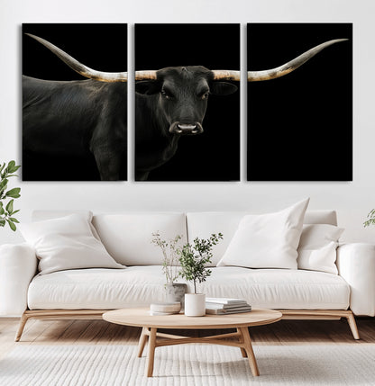 99448328-MGV-CV-36X24-Longhorn Cattle Wall Art Canvas Print, Framed Texas Ranch Art Picture Print, Western Cow Perfect Farmhouse Decor Artwork