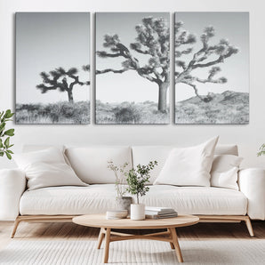 29996209-MGV-CV-36X24-Joshua Tree Art Wall Art Canvas Print, Framed Black White Landscape Art Picture Print, Desert Tree Decor Perfect Southwestern Boho