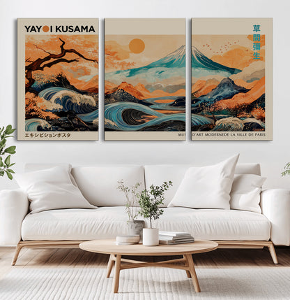 22373530-MGV-CV-36X24-Japanese Mt Fuji Wave Art Print – Ukiyo e Inspired Sun & Cherry Blossom Poster, Traditional Asian Landscape Painting, Modern